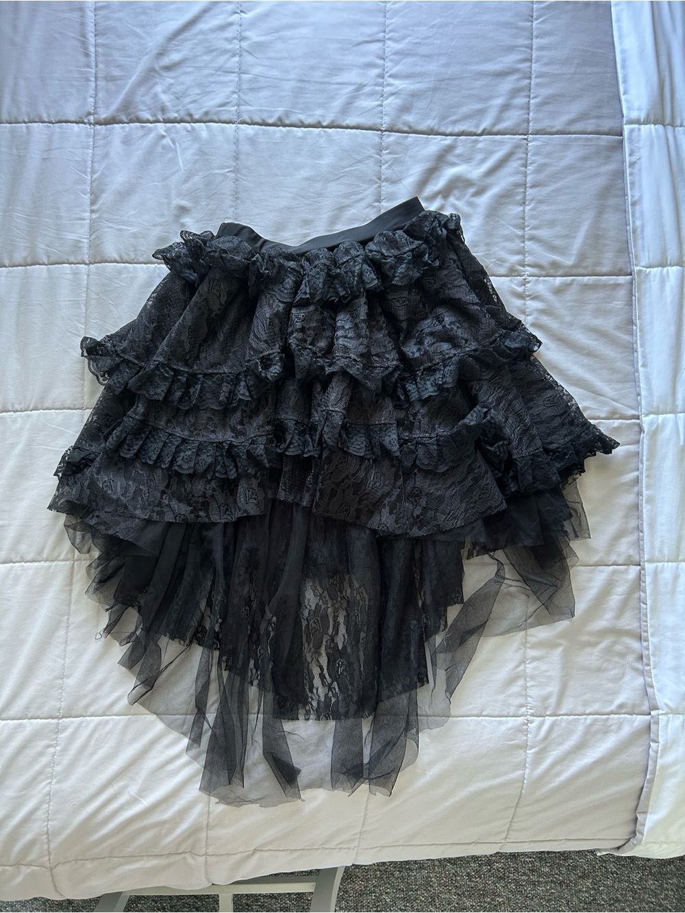 Black Ruffled Lace High-Low Skirt